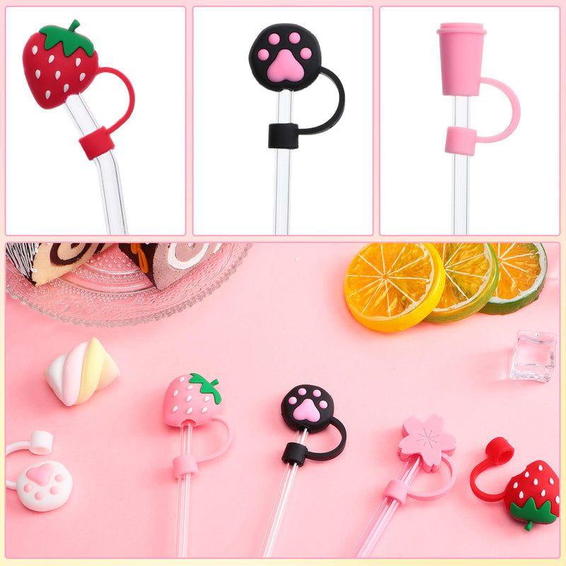  [AUSTRALIA] - 8 Pieces Straw Tips Covers Cute Silicone Reusable Drinking Straw Tips Lids Strawberry Cat Claw Plugs Anti-dust Straw Tips Lids for 6-8 mm Straw Tips