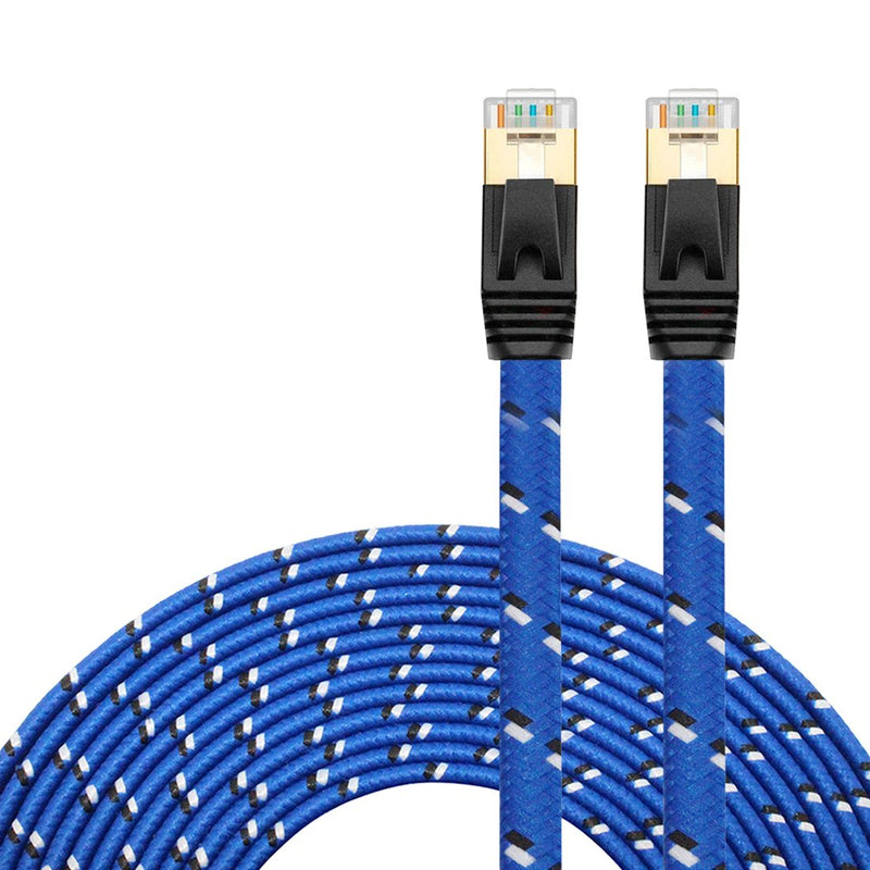  [AUSTRALIA] - Nylon Cat 7 Ethernet Cable 10Ft, Tanbin Cat7 RJ45 Network Patch Cable Flat 10 Gigabit 600Mhz LAN Wire Cable Cord Shielded for Modem, Router, PC, Mac, Laptop, PS2, PS3, PS4, Xbox 360 Blue
