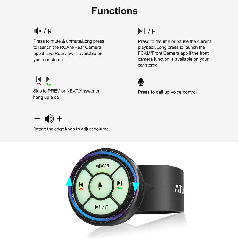  [AUSTRALIA] - ATOTO AC-44F5 Watchband Style Wireless Remote Control with Luminous Buttons, Plug & Play - Only for ATOTO Car Stereos (SA102, A6Y, A6 KL, F7 & S8), Not Compatible with ATOTO A6 PF/ S8 Lite Version