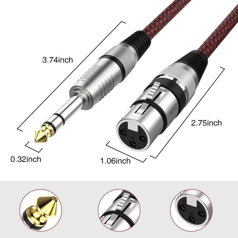  [AUSTRALIA] - XLR Female to 1/4 Inch Cable 6ft 2Pack, FURUI Nylon Braided Microphone Cable 6.35mm TRS to XLR Female Balanced Cable Compatible with Shotgun Microphone, Recording Studios and More 6Feet-2Pack