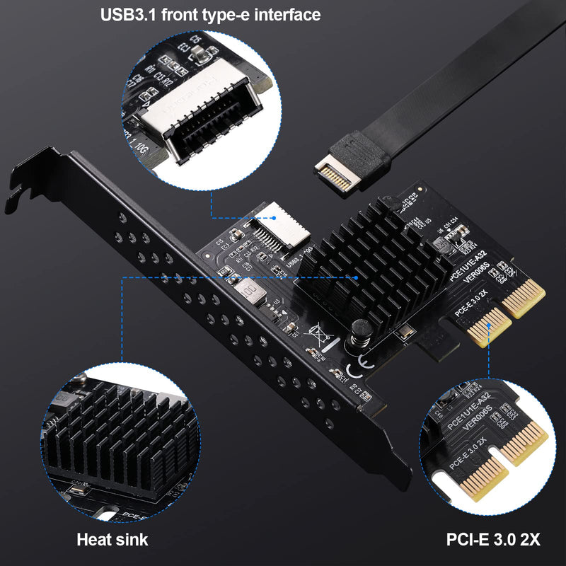  [AUSTRALIA] - BEYIMEI PCI-E 2X to USB3.1 A-Key Gen2 Front Type-C Expansion Card,10Gbps Type-E Internal 20-pin Front Panel Connector Riser Card,PCI Express 3.0 X2 Adapter for Desktop PCs (ASM3142) USB 3.1 Type-e