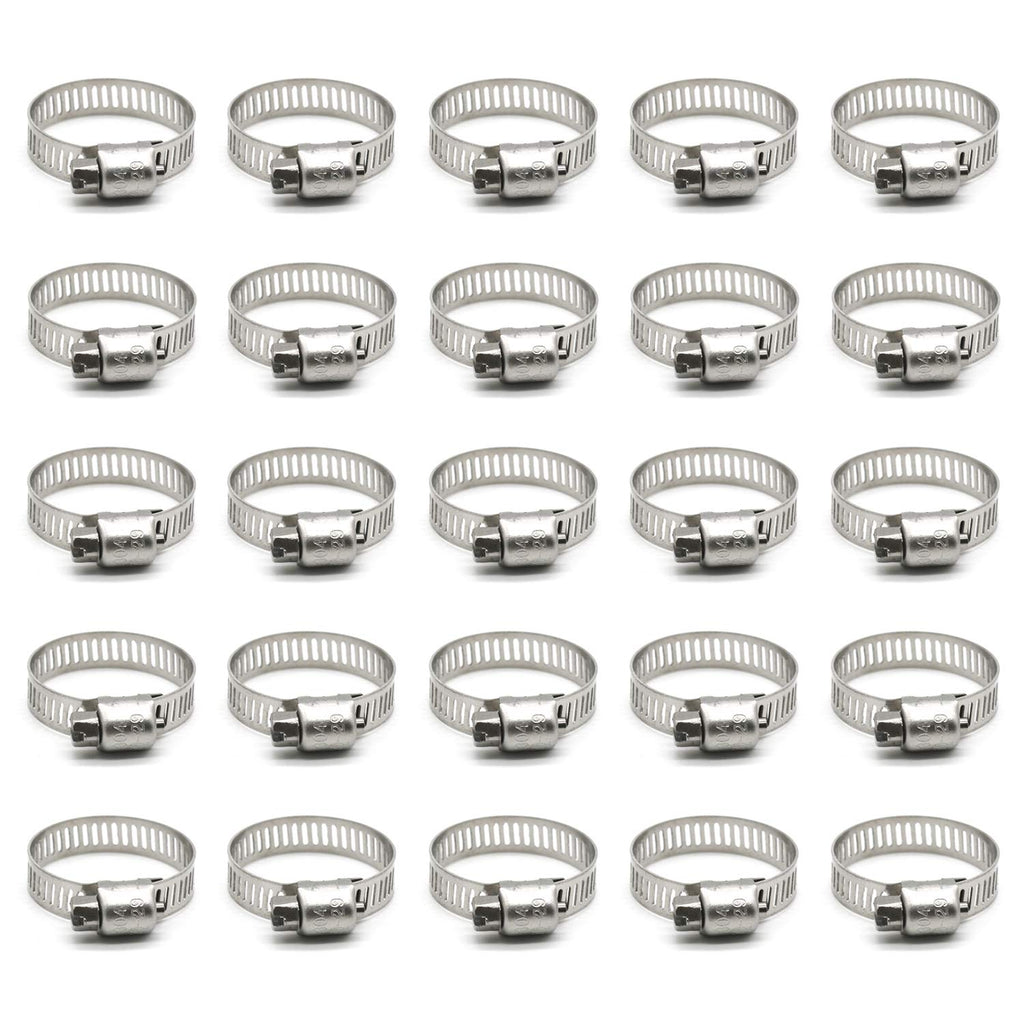  [AUSTRALIA] - ZIPCCI Hose Clamp, 1 Inch Stainless Steel Worm Gear fuel line hose clamps, 19-29mm (25pack)