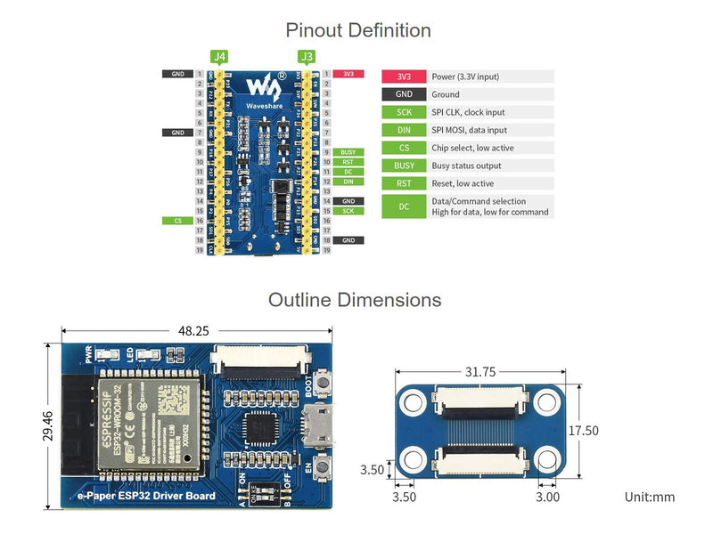  [AUSTRALIA] - Waveshare Universal e-Paper Driver Board with WiFi/Bluetooth SoC ESP32 onboard Support Various Waveshare SPI e-Paper Raw Panels e-Paper ESP32 Driver Board