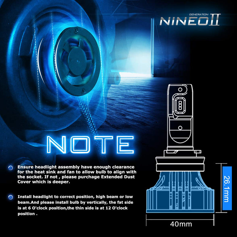  [AUSTRALIA] - NINEO 9005 HB3 LED Headlight Bulbs - CREE Chips - 12000Lm 6500K Extremely Bright All-in-One Conversion Kit,360 Degree Adjustable Beam Angle