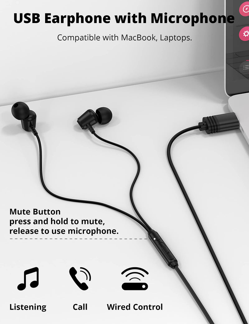  [AUSTRALIA] - TITACUTE USB A Headphone Computer Headset with Mute Control Microphone 7.5FT Magnetic Wired Earbud in-Ear Noise Canceling Gaming Earphone for MacBook Laptop Desktop PC TV PS5 PS4 Pro Zoom Home Office