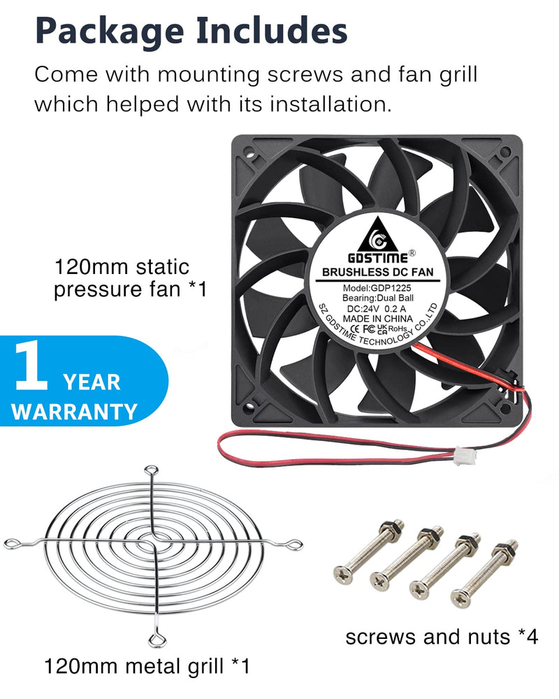  [AUSTRALIA] - GDSTIME 24V DC Brushless Cooling Fan, 120mm Case Fan, Dual Ball Bearings 120mm x 120mm x 25mm Cooler Fan