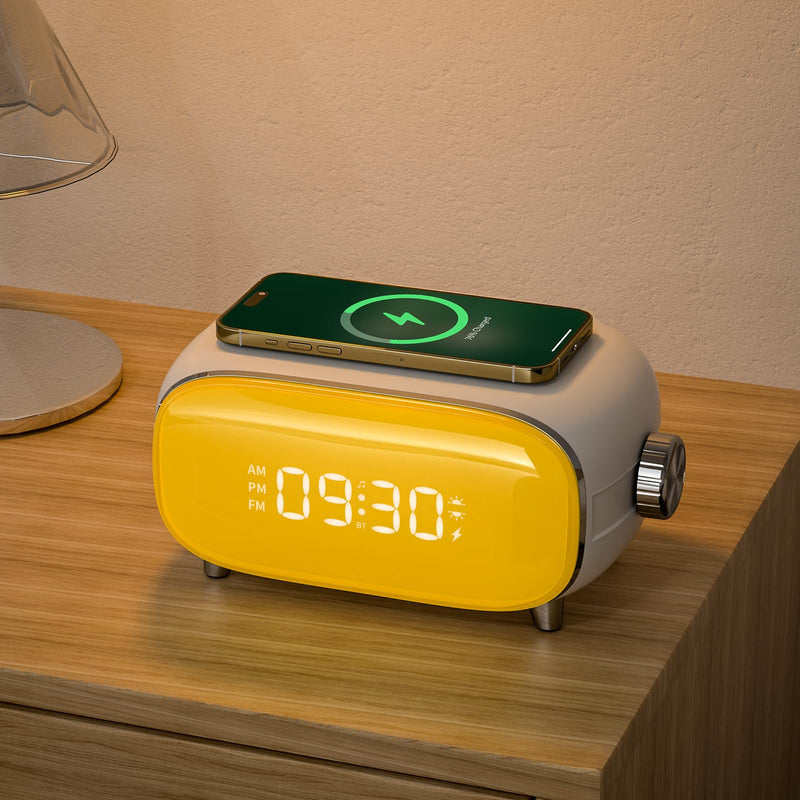  [AUSTRALIA] - Sunrise Alarm Clock with Sunrise Simulation, Wake Up Light with Snooze, Wireless Charger, Bluetooth Speaker, FM Radio, White Noise Machine, Night Light. Ideal Gift for Kids, Heavy Sleepers, Elders