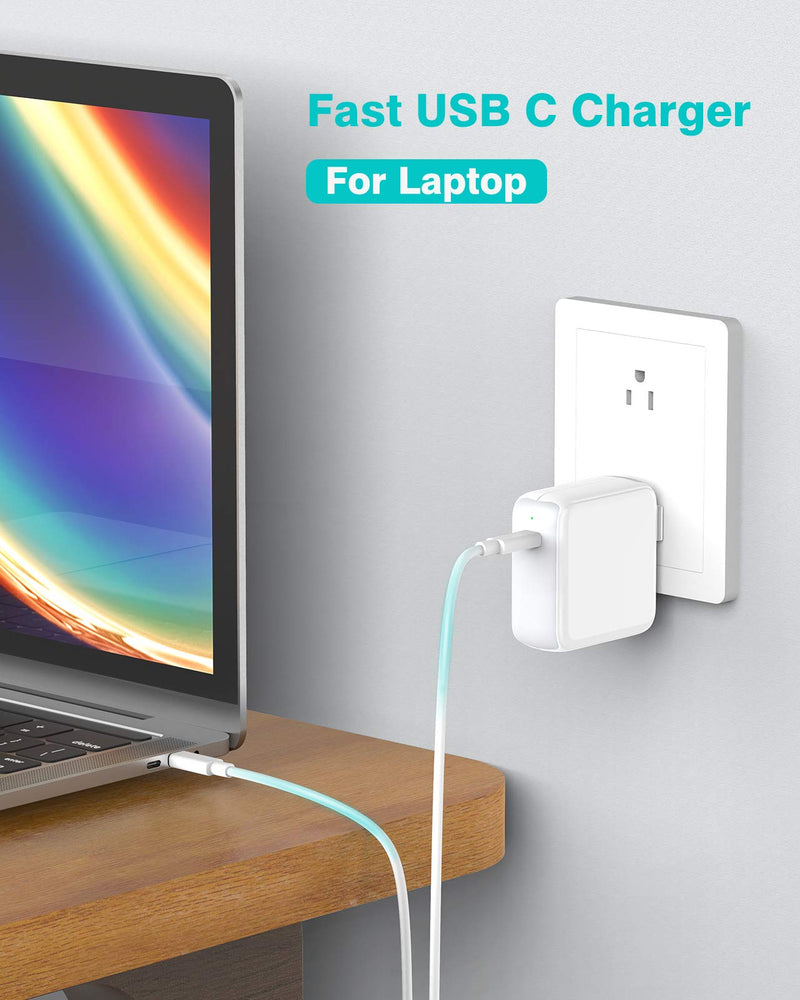  [AUSTRALIA] - USB C Charger for MacBook Pro 13/15/16 inch, MacBook Air 13 inch 2020/2019/2018, Lenovo, HP, 65W 61W USBC Thunderbolt 3 M1 Chip Laptop Power Adapter Supply Plug, LED, Foldable, 6.6ft USB C to C Cable