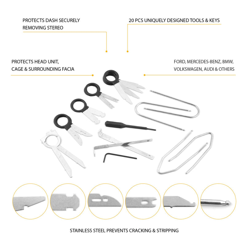  [AUSTRALIA] - AFA Tooling Professional Automotive Audio Stereo CD Player Radio Removal Keys Tool Kit - 20 Pieces 20pcs set