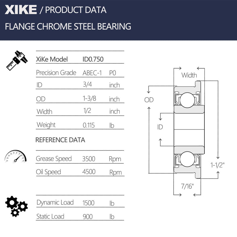  [AUSTRALIA] - XiKe 3/4"x1-3/8 Flange Ball Bearings Kit, Fits Lawn Mower Front Wheel, Compatible Jonsered, Weed, Eater, Roper, Murray, Noma, John Deere 9040H, 532009040, 532124959,91334 491334MA,5920H,9040HR,9040N. 1 ID 3/4" x OD 1-3/8" Bearings Kit Black
