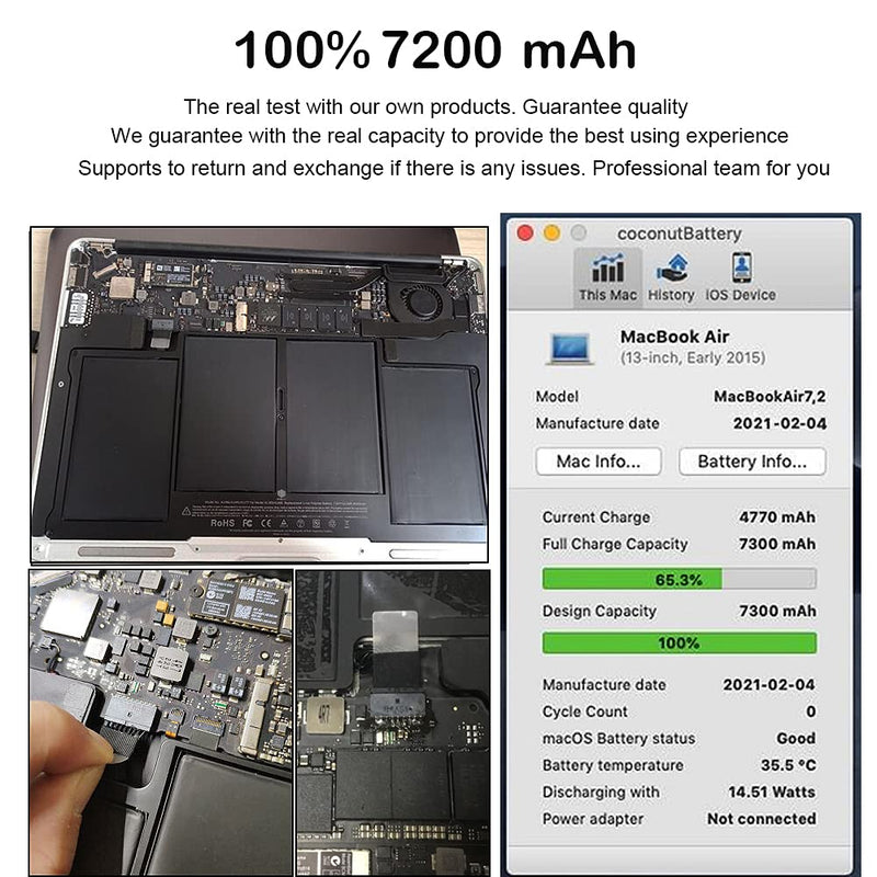  [AUSTRALIA] - Replacement Battery for MacBook Air 13 inch A1466 (Mid 2012, Mid 2013, Early 2014, Early 2015,2017) A1369(Late 2010, Mid 2011) 7200mAh Laptop Battery for Apple MacBook Air A1496 A1377 A1405 Battery Black