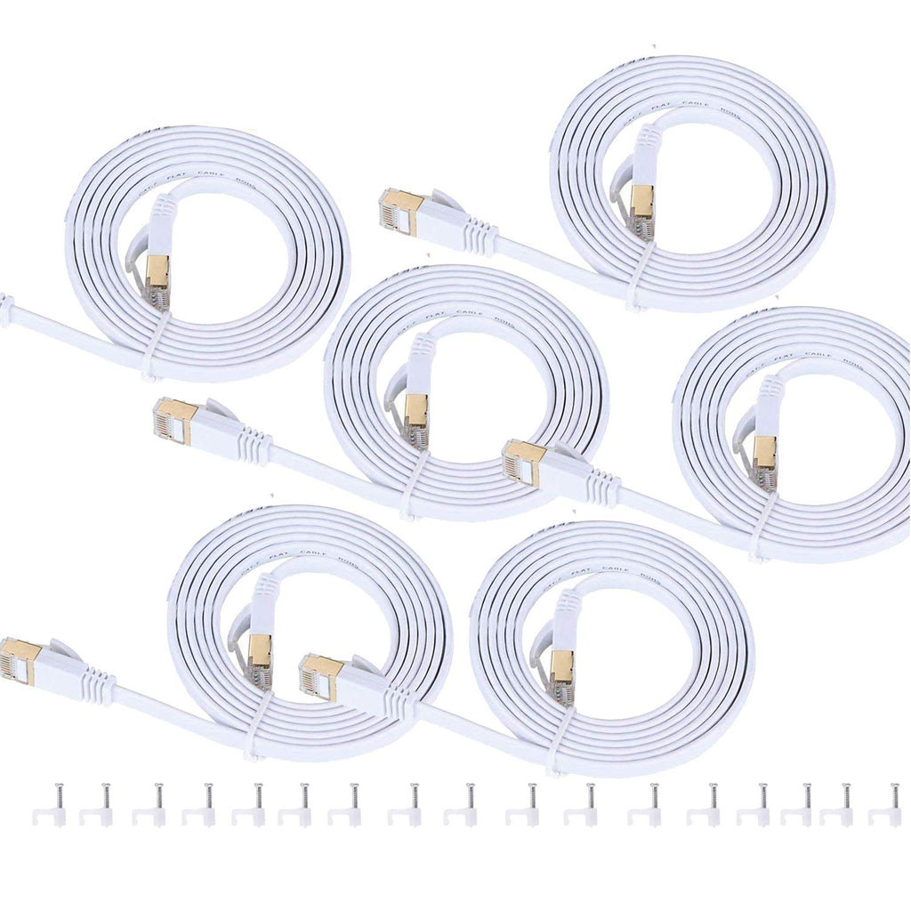  [AUSTRALIA] - RIHOME Cat 6 Shielded Ethernet Cable 3ft Flat Internet Network LAN Patch Cords – Solid Cat6 High Speed UTP/FTP Computer Wire with Clips& Snagless Gold-Plated Rj45 Connectors (6X 3ft White)