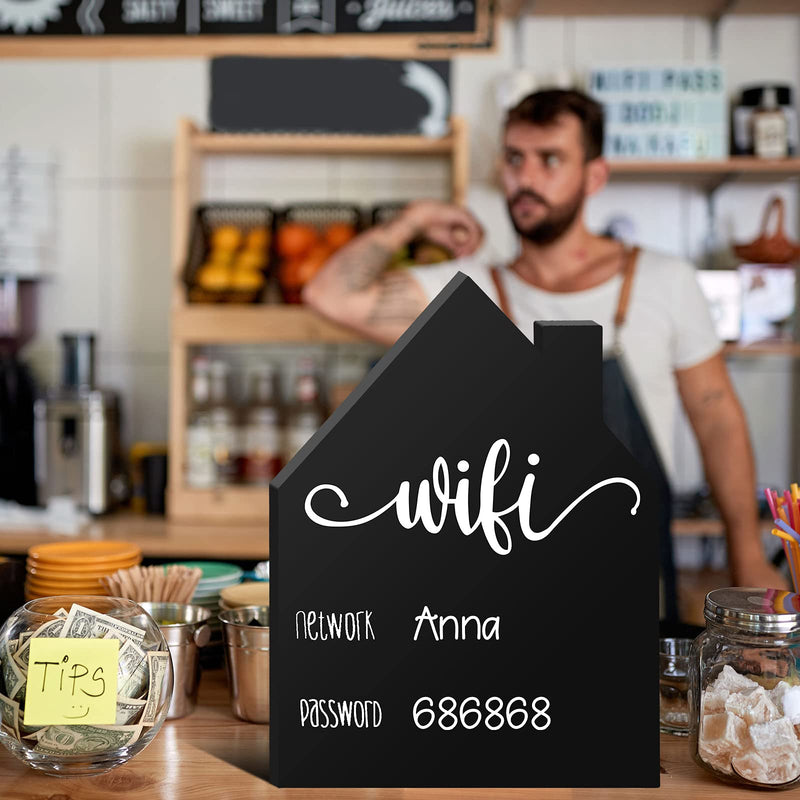  [AUSTRALIA] - WiFi Password Sign Wooden Table WiFi Sign Wooden Freestanding Sign with Board Erasable Pen Chalkboard Style Freestanding Sign for Home Business Table Centerpieces Decoration (Black) 5 x 3.7 x 0.6 Inches Black Style