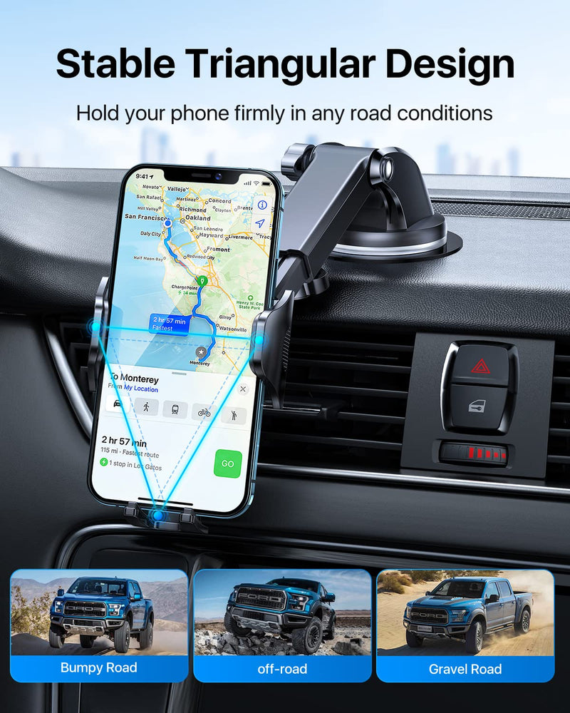  [AUSTRALIA] - andobil Windshield Car Phone Holder [Super Suction Cup, Military Sturdy] Ultra Stable 3 in 1 Cell Phone Mount for Car Dashboard Vent Fit for iPhone 14 13 12 Pro Max Plus Samsung S23 S22 All Phones A-Windshield