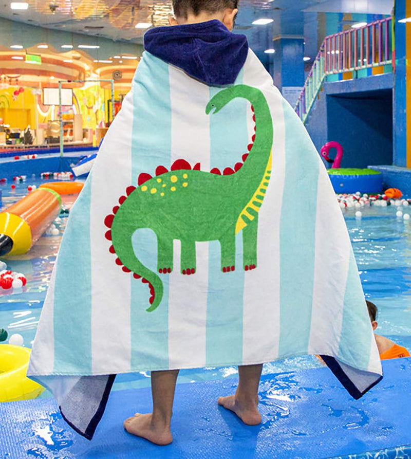  [AUSTRALIA] - ChezMax Kids Beach Towels Cotton Hooded Cloak Bath Towel Cape Towel for Girls and Boys Dinosaur