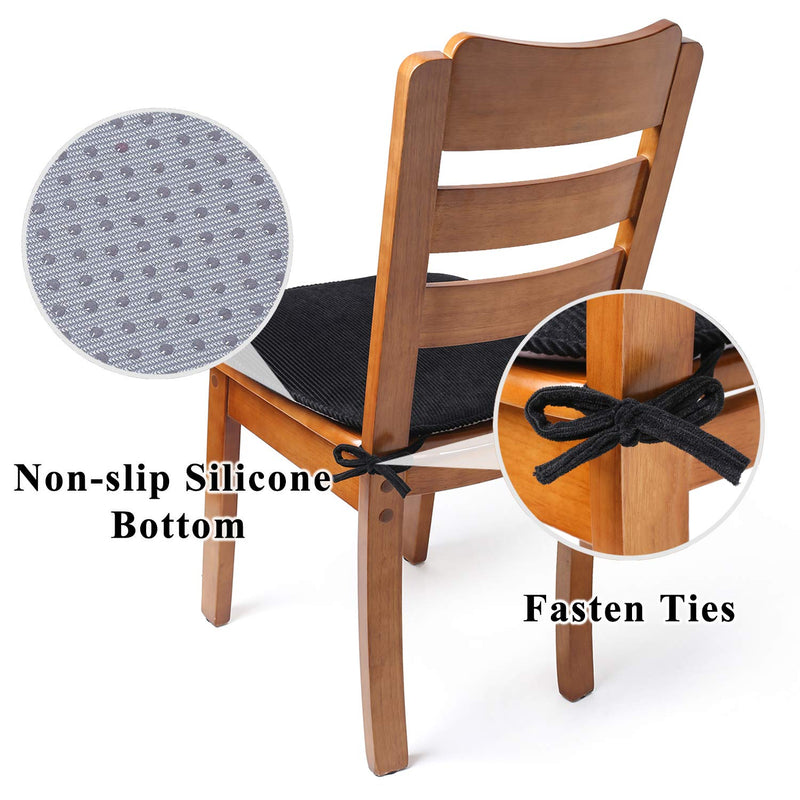  [AUSTRALIA] - Kanou Chair Pad with Ties Non Slip Kitchen Dining Chair Cushion and Seat Cushion with Machine Washable Cover Durable Soft Mat Pads 17"x 16.5",1 Pack,Black Black 1