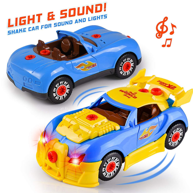 Take Apart Racing Car Toys - Build Your Own Assembly Vehicle with 30 Piece Constructions Set and Working Electric Drill - Engine Sounds & Lights - LeoForward Australia