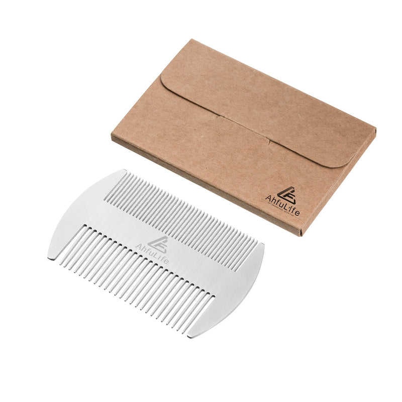Metal Hair&Beard Comb - AhfuLife EDC Credit Card Size Comb Perfect for Wallet and Pocket - Anti-Static Dual Action Beard Comb - Presented in Gift Box (Stainless Steel Comb) Stainless Steel Comb - LeoForward Australia
