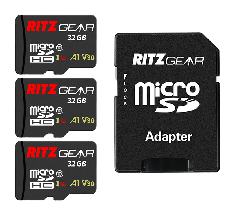  [AUSTRALIA] - Ritz Gear Extreme Performance 32GB MicroSDHC Memory Card 3-Pack, Class10 V30 A1 U3 UHS1 Micro SD Card Designed for SD Devices That can Capture Full HD as Well as raw Photography 3 PACK