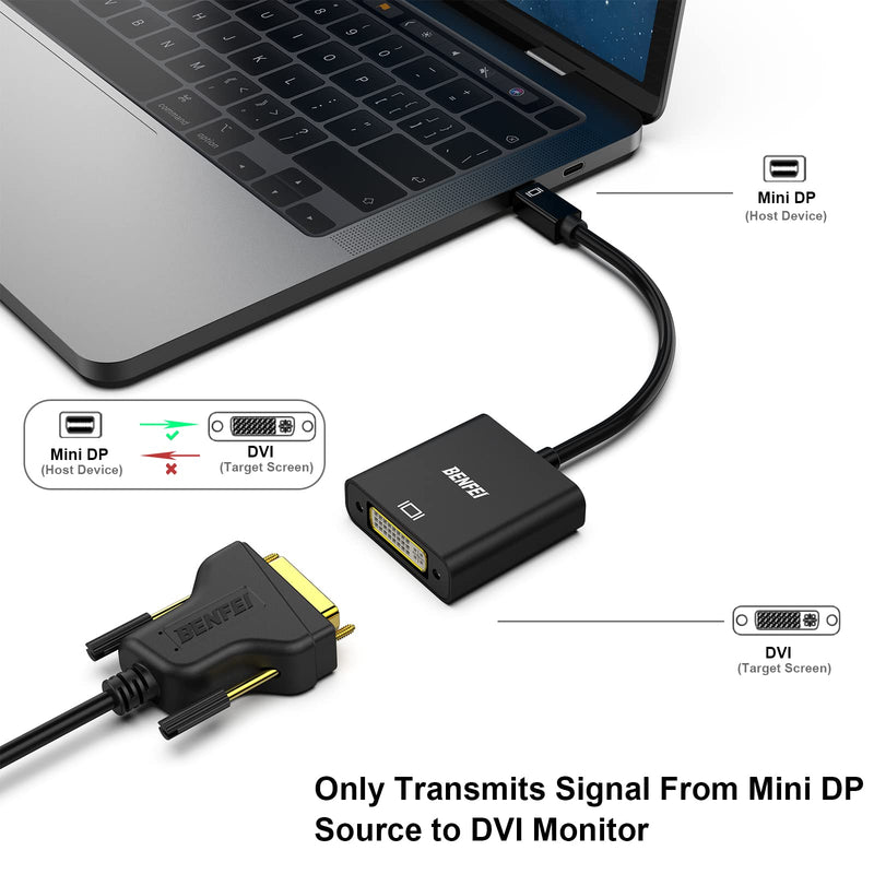  [AUSTRALIA] - BENFEI Mini DisplayPort to DVI 2 Pack, Gold-Plated Mini DP to DVI (Thunderbolt Compatible) Male to Female Adapter Compatible with MacBook Air/Pro, Microsoft Surface Pro/Dock, Monitor, Projector