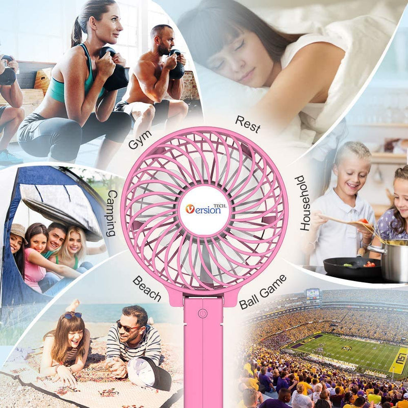  [AUSTRALIA] - VersionTECH. Mini Handheld Fan, USB Desk Fan, Small Personal Portable Table Fan with USB Rechargeable Battery Operated Cooling Folding Electric Fan for Travel Office Room Household Pink
