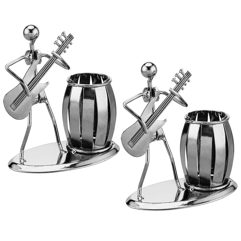 Decorative Desktop Gunmetal Gray Metal Guitar Rocker Design Pen/Pencil Holder, Set of 2 Gunmetal (Set of 2) - LeoForward Australia