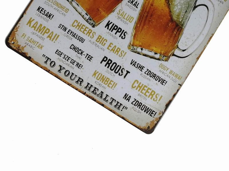  [AUSTRALIA] - ERLOOD Cheers Around The World Drinking Distressed Metal Retro Wall Decor Vintage Tin Sign 8 x 12