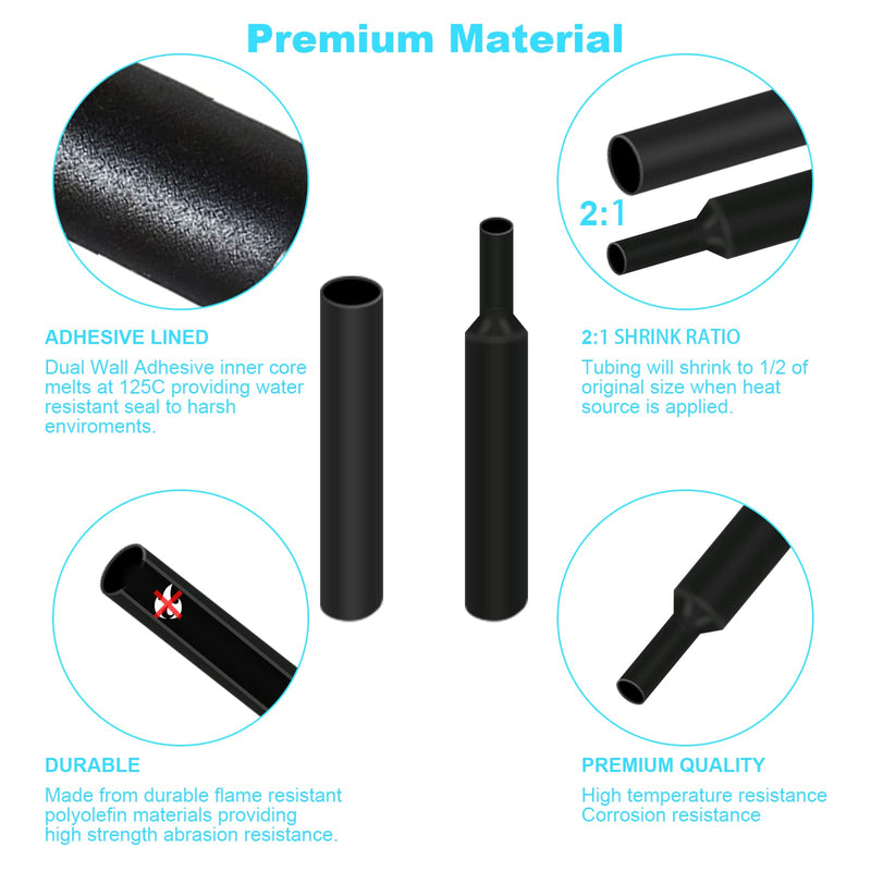  [AUSTRALIA] - 900Pcs Wire Heat Shrink Tubing Kit, Industrial Heat-Shrink Tubing for Wires, 2:1 Marine Grade Heat Shrink Wrap, Premium Large Electrical Waterproof Heat Shrink Tape (Black 12 Sizes) DHOOZ