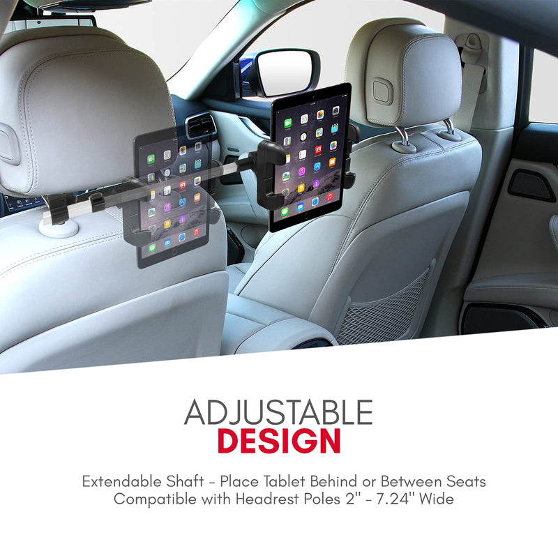  [AUSTRALIA] - Macally Car Headrest Mount Holder for Apple iPad Pro / Air / Mini, Tablets, Nintendo Switch, iPhone, & Smartphones 4.5" to 10" Wide with Dual Adjustable Positions and 360° Rotation (HRMOUNTPRO),Silver Silver