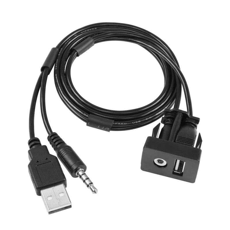  [AUSTRALIA] - YACSEJAO Flush Mount Cable USB 2.0+3.5 mm AUX Extension Dash Panel Mount Cable for Car, Boat and Motorcycle, 1M/3.3Ft