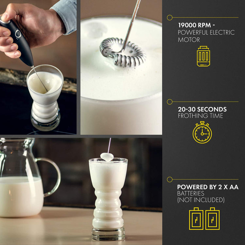 [AUSTRALIA] - Milk Frother Black - Cappuccino Maker Latte Maker - Drink Mixer - Handheld Foam Maker - Bonus Recipes and Instruction Included - Almond Coconut Milk Frother