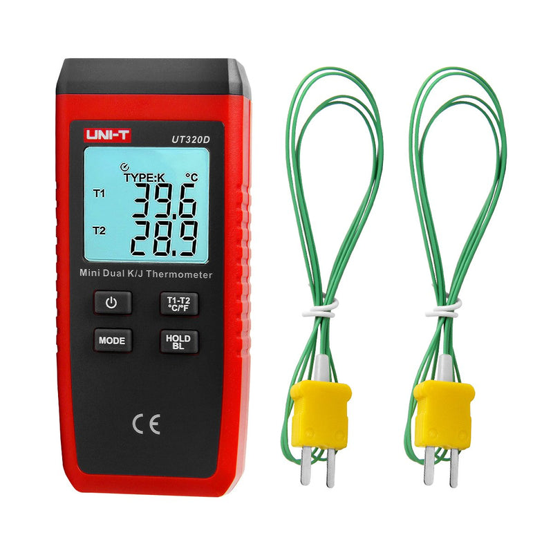  [AUSTRALIA] - UT320D Dual Channel K/J Digital Thermometer, Thermocouple Temperature Meter Temperature Meter with 2 K-Type Measuring Probe for Industry, Agriculture, Meteorology and Life 02-UT320D