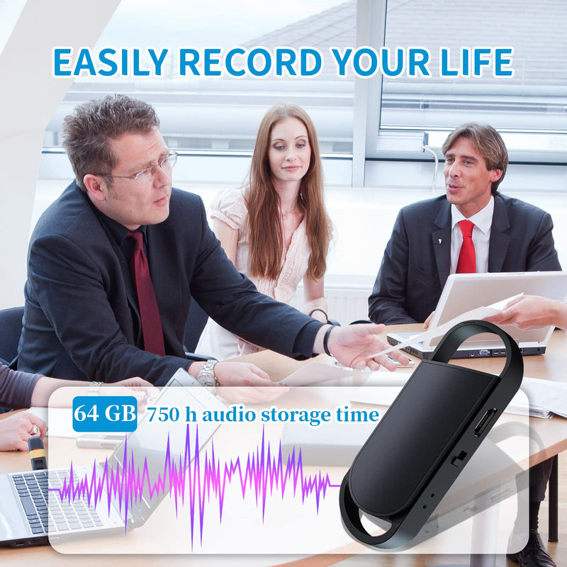  [AUSTRALIA] - 64GB Voice Recorder with Playback, Keychain Voice Activated Recorder with Triple Noise Reduction, Mini Recorder with 750 Hours Storage and 30 Hours Battery Time, for Class Lecture, Interview, Meeting