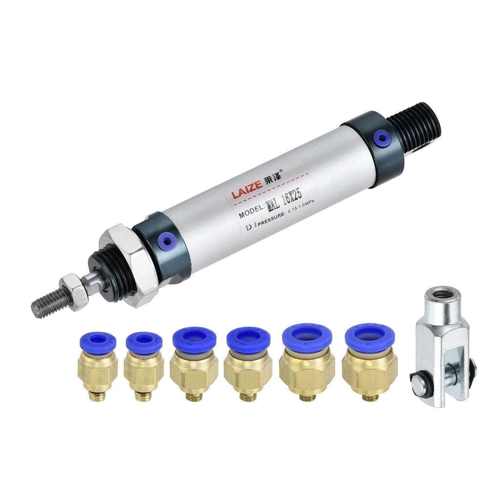  [AUSTRALIA] - uxcell Pneumatic Air Cylinder 16mm Bore 25mm Stroke with Y Connector and Quick Fittings, MAL 16x25, for Automatic Equipment