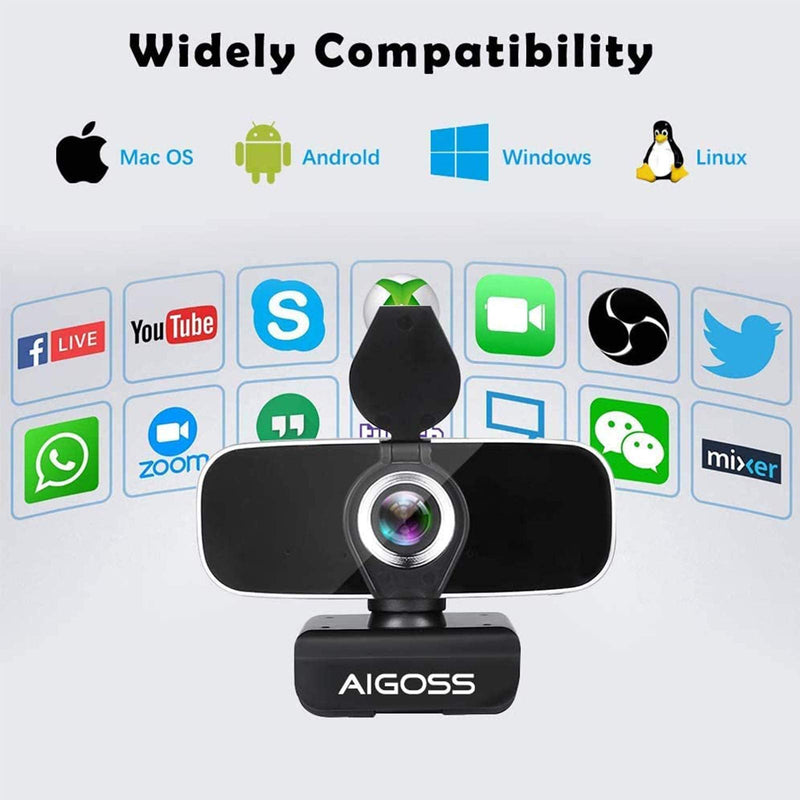  [AUSTRALIA] - Aigoss Webcam with Microphone & Privacy Cover, 1080P Full HD Web Camera for Streaming, Video Calling, Conference, Recording, Gaming, Computer Camera Laptop USB Webcam