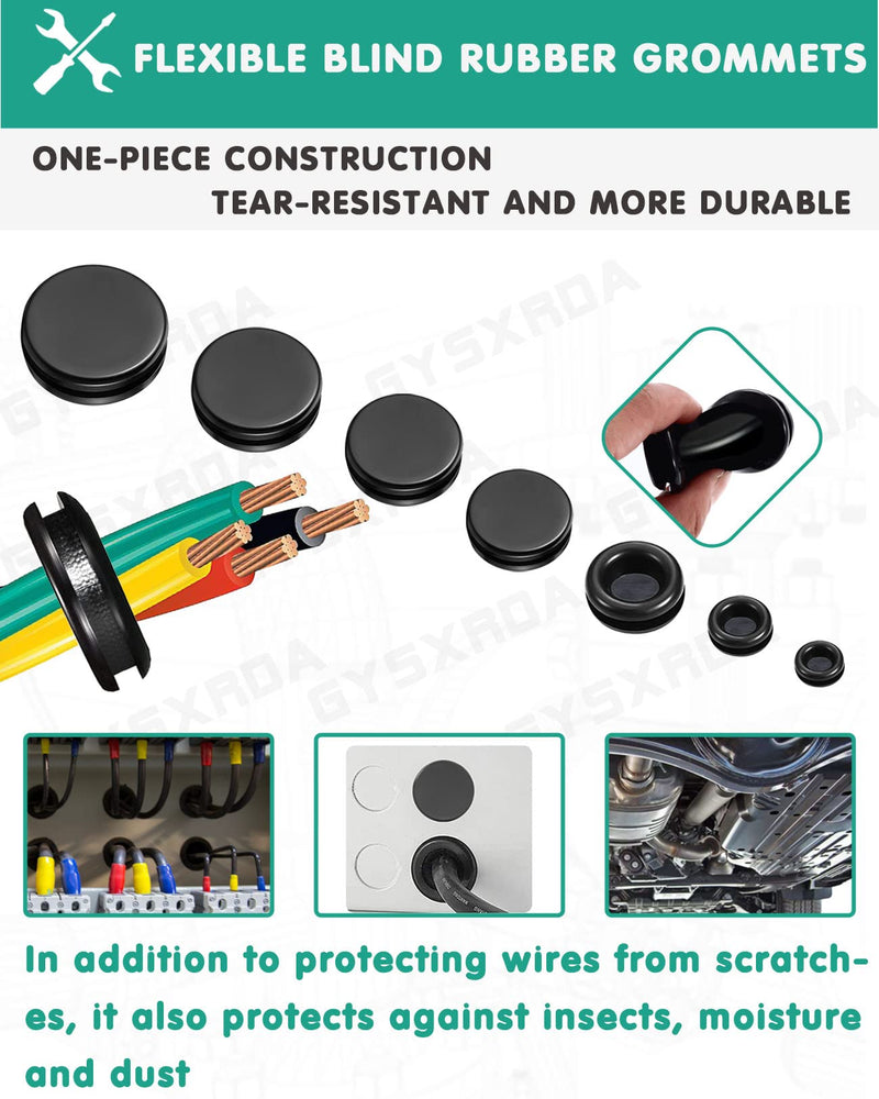  [AUSTRALIA] - Gysxrda Rubber Grommet Kit 200 Pack - 7 Sizes Firewall Rubber Hole Plugs Rubber Grommets for Wiring, Automotive, Home Improvement Cord Pipe Wire Organization (7/25, 3/8, 1/2, 5/8, 3/4, 7/8, 1 inch) B