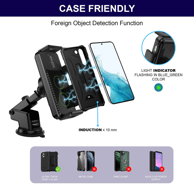  [AUSTRALIA] - Wireless Car Phone Charger, ioiFour Car Phone Mount, Auto-Rotating Dual Coils 15W Qi Fast Charging Car Phone Holder for Samsung Galaxy Z Fold/Flip 5/4/3/S23/S22, iPhone 14/13, Google Pixel Fold/6 Pro