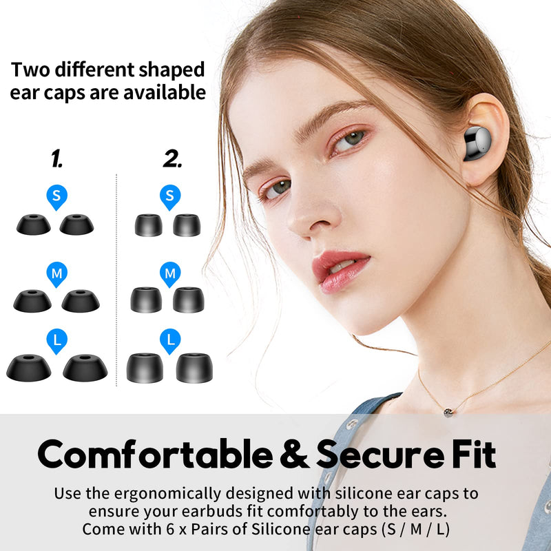  [AUSTRALIA] - Lanteso Wireless Earbuds, Bluetooth Ear Buds with Mics Clear Call Touch Control IPX5 Waterproof in Ear Headphones with Bass Sound for iPhone Android,Workout Small S21-Black