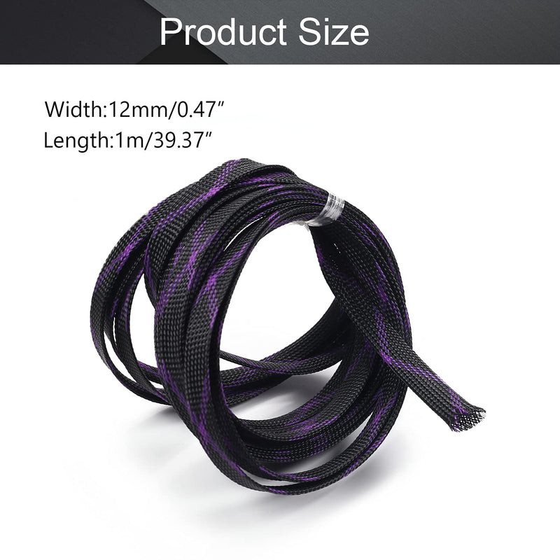  [AUSTRALIA] - Bettomshin 1pcs 16.4Ft Expandable Braid Sleeving, Width 12mm Protector Wire Flexible Cable Mesh Sleeve Black and Purple for Television Audio Computer