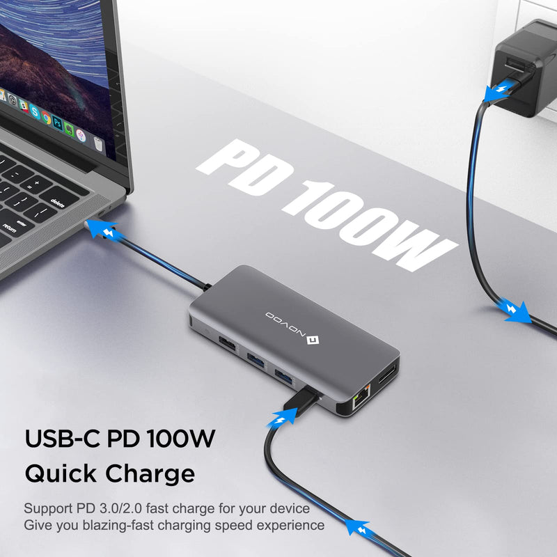 [AUSTRALIA] - USB C Docking Station, Triple Display Type C Hub Dual Monitor HDMI 4K@60Hz DP Multiport Adapter 4USB Ethernet SD/TF 100W PD Dongle Data for Dell/Surface/HP/Lenovo Thinkpad Laptop Gray