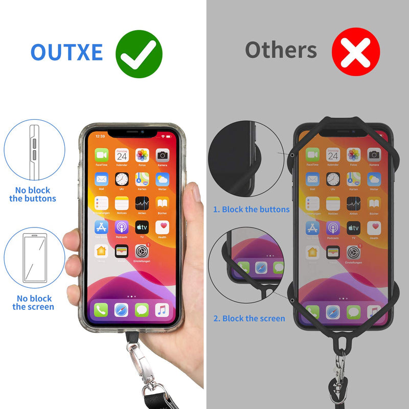  [AUSTRALIA] - OUTXE Phone Lanyard- 2-Pack Adjustable Neck Strap, 4× Pad with Adhesive, Nylon Cell Phone Lanyard Compatible with All Smartphone Black + Blue Stripes