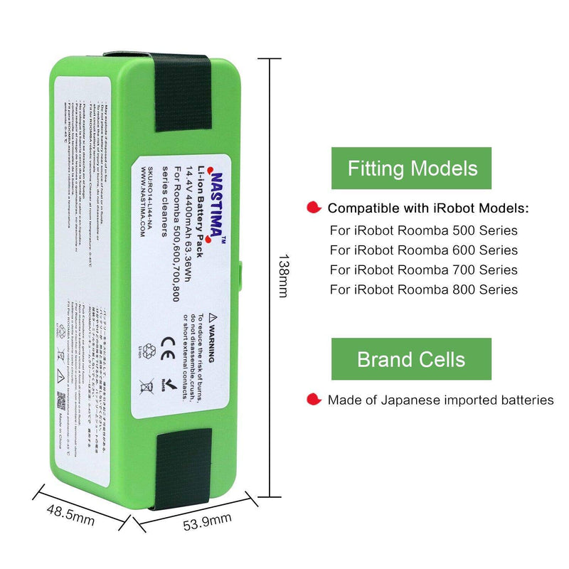 NASTIMA Xlife 14.4V 4400mAh Lithium ion Battery for iRobot Roomba 500 600 700 800 Series 510 530 533 535 550 551 560 561 562 577 580 610 620 630 650 655 671 675 760 770 780 790 805 870 880 890 - LeoForward Australia