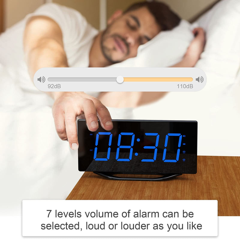  [AUSTRALIA] - Super Loud Alarm Clock for Heavy Sleepers Adults, Vibrating Alarm Clock with USB Charger, Digital Alarm Clock for Bedroom with Bed Shaker, Battery Backup, 8.7'' Large Display, Snooze, Dual Alarm, DST Black
