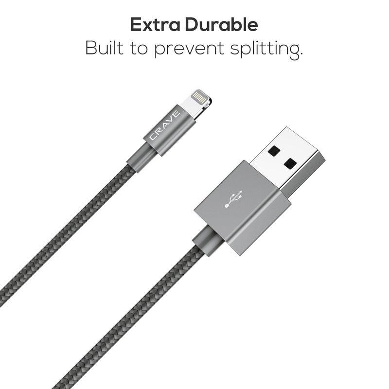 Apple MFI Certified Lightning to USB Cable - Crave Premium Nylon Braided Cable 4 FT - Slate - LeoForward Australia