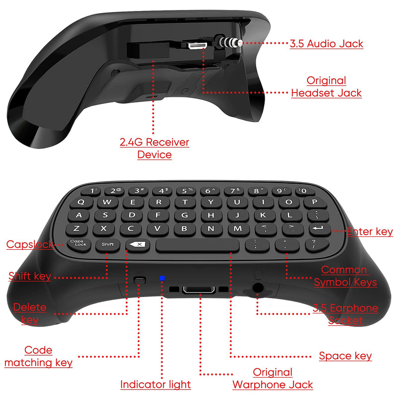  [AUSTRALIA] - Controller Keyboard for Xbox Series X/ S/ for Xbox One/ One S, Wireless Bluetooth Gaming Chatpad Keypad with USB Receiver, Built-in Speaker & 3.5mm Audio Jack for Xbox Series X/ S/ One/ One S, Black