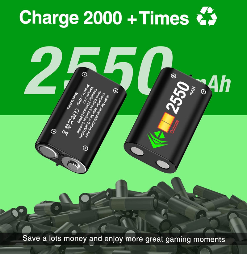  [AUSTRALIA] - Controller Charger Station with 2x2550mAh Rechargeable Battery Packs for Xbox One/X/S/Elite/Xbox Series X|S, High Speed Charging Station Dock with 4 Batteries Cover for Xbox Controller Battery Pack Black
