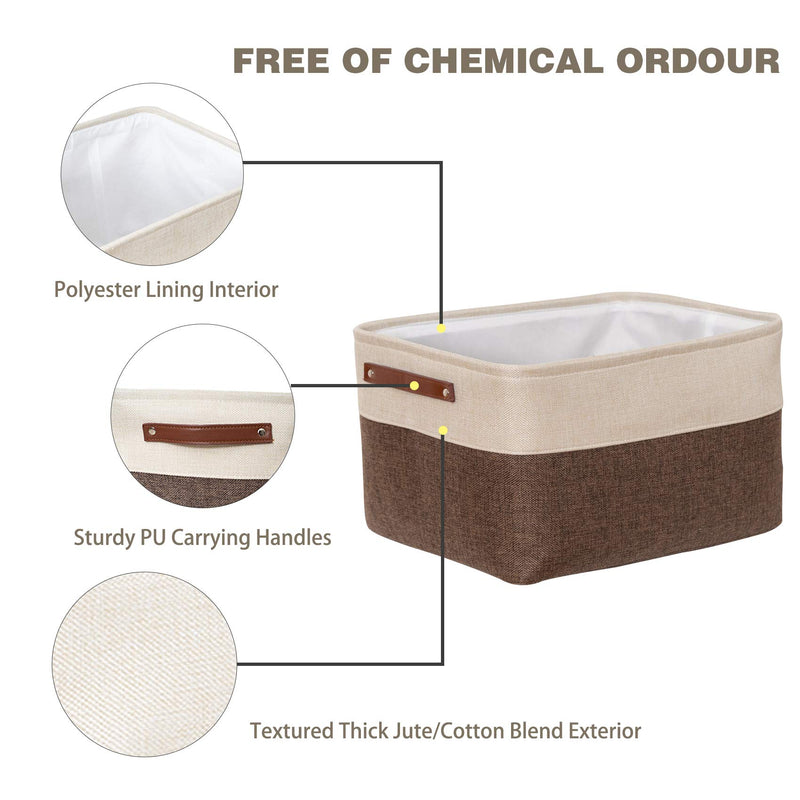  [AUSTRALIA] - VK Living Large Foldable Storage Bin Collapsible Fabric Storage Basket Cube PU Handles for Organizing Toys Clothes Kids Room Nursery Home Closet Office Coffee Beige 15 x 11 x 9.5-3Pack 3 pack Brown