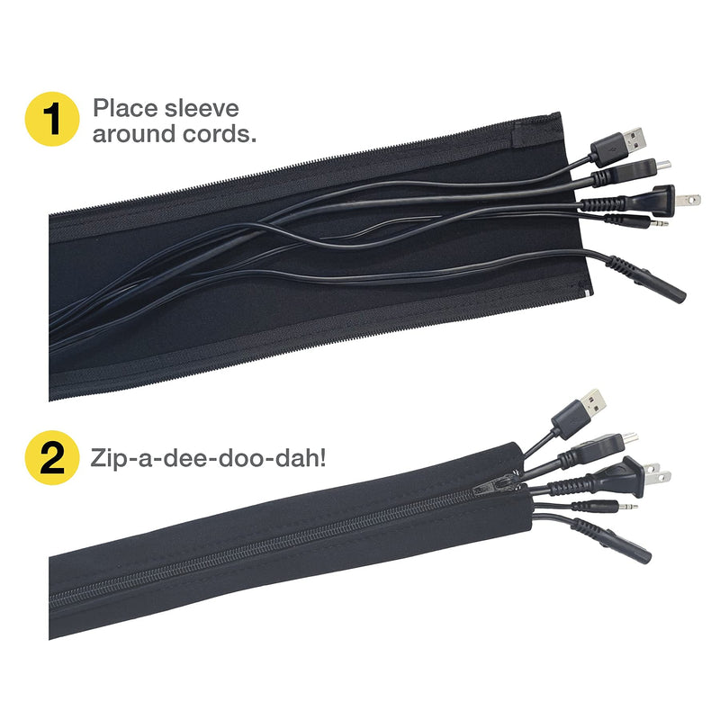  [AUSTRALIA] - Zipper Cable Sleeve by Wrap-It Storage - 24" x 4" (4-Pack) Black - Cord Organizer and Cable Protector for Desk, Computer, TV Cord Management to Hide and Cover Wire and Extension Cables 24in (4-Pack)