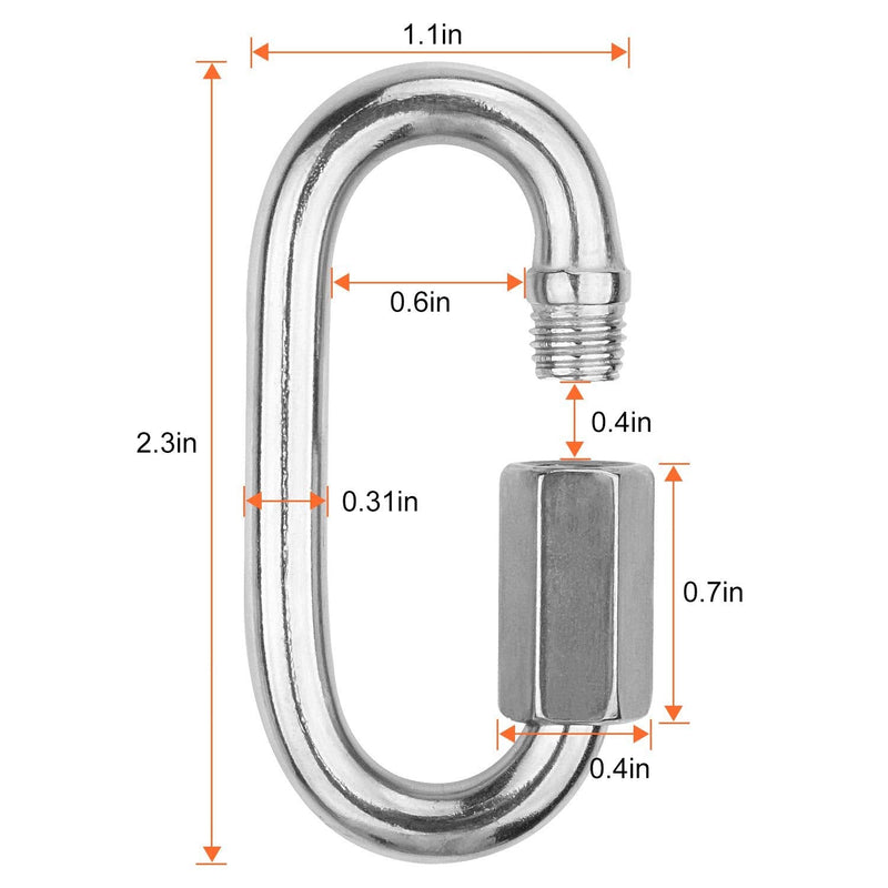  [AUSTRALIA] - AEIOUS 16Pack Quick Link, Stainless Steel Oval Locking Carabiner, Heavy Duty 1/4Inch Carabiner Clips, 620lbs Capacity Quick Chain Links for Camping, Hiking, Swing, Hammocks, Outdoor and Gym