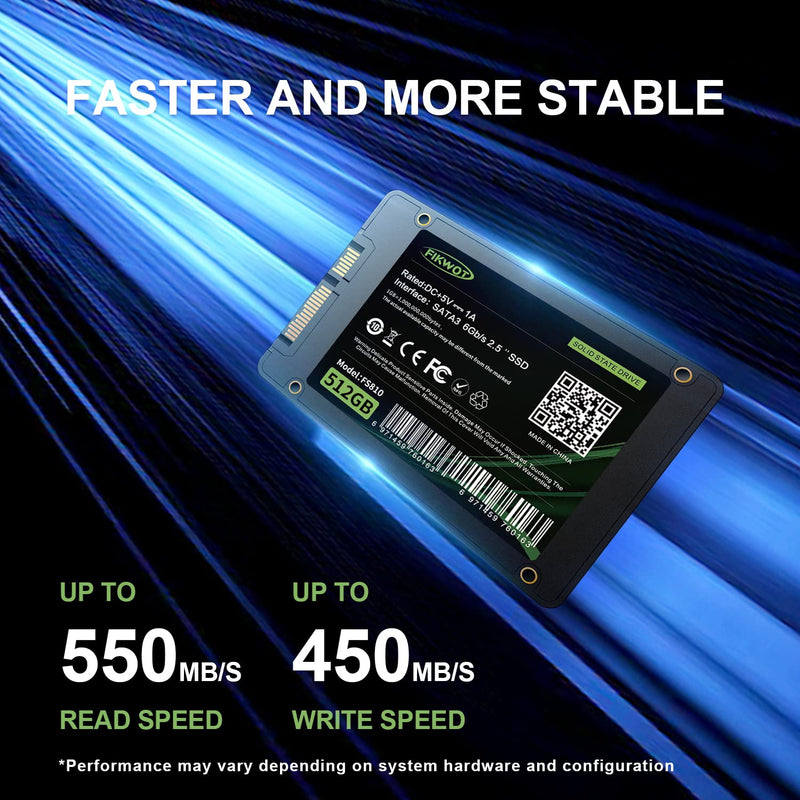  [AUSTRALIA] - FIKWOT FS810 512GB SSD SATA III 2.5" 6GB/s, Internal Solid State Drive 3D NAND Flash (Read/Write Speed up to 550/450 MB/s) Compatible with Laptop & PC Desktop